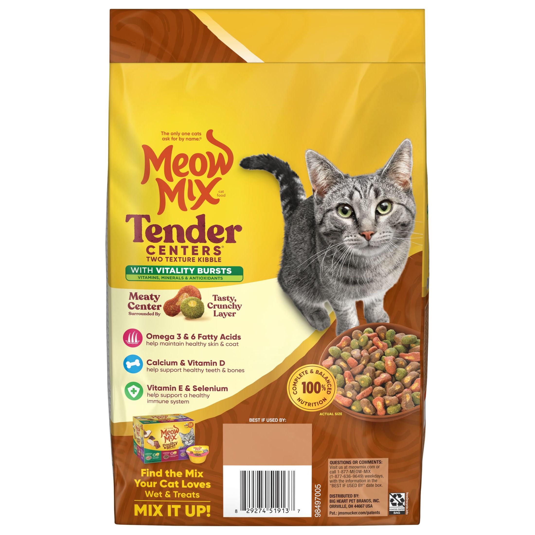 Meow Mix Tender Centers Dry Cat Food With Vitality Bursts Salmon & Turkey Flavors, 3 lb Bag
