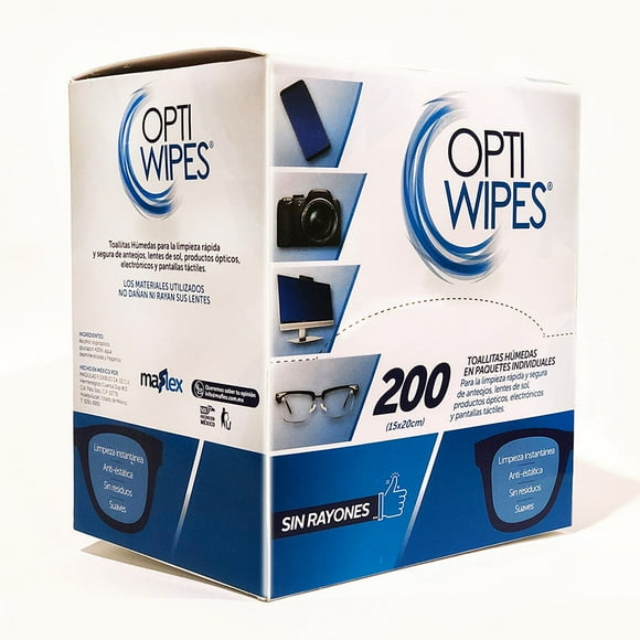 Toallitas Húmedas Limpiadoras Optiwipes Lentes Pantallas 200 Pzs