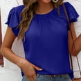 thumbnail image 6 of Popvcly Women's Summer Dressy Chiffon Blouses Crew Neck Short Sleeve Tunic Tops for Leggings Casual T-Shirts Blue S-2XL, 6 of 8