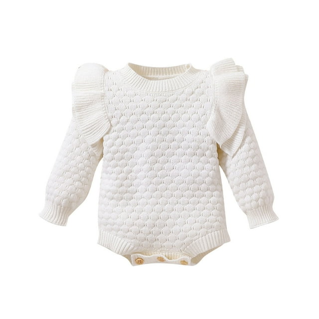 Timegard Vêtements pour Nouveau-Né Fille Tout-Petit Mignon Chandail à Volants Grenouillère Bébé Confortable Épais Manches Longues Barboteuses