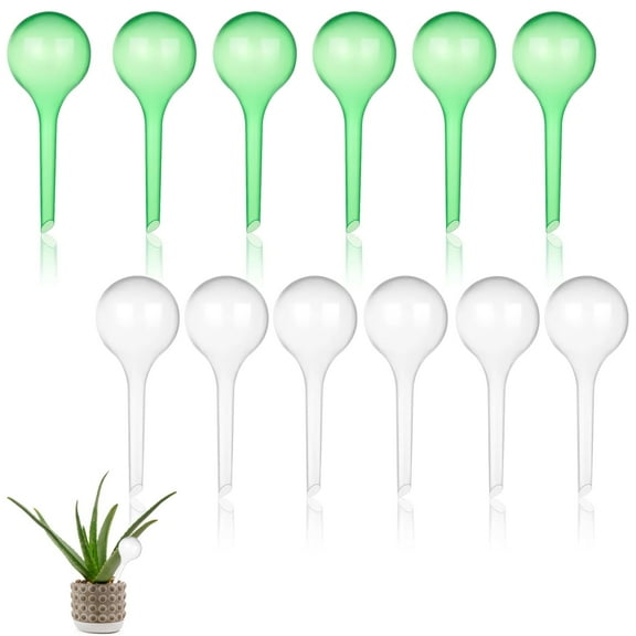 12pcs Plant Watering Globes Device, Plastic Watering Balls, Self Watering Bulbs for Indoor Outdoor Plants (6 Green, 6 White)