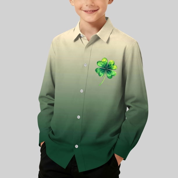 Blusa y camisa de manga larga con cuello vuelto para niños, camisa informal de moda para niños y niñas, camisa de manga larga con estampado del Día de San Patricio, camisa de manga larga con cuello vu