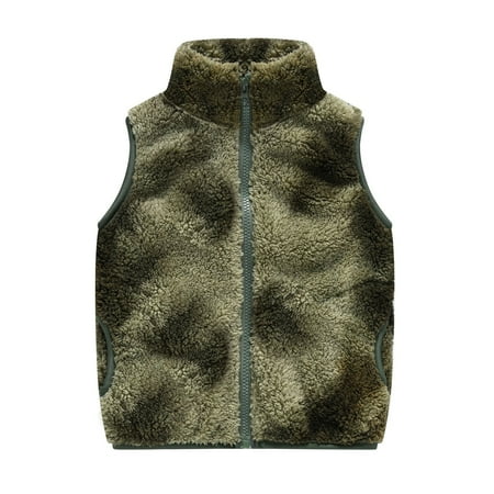 

Caqnni Little Boys Fleece Lined Vest Cute Cartoon Patterns Zipper Closure Sleeveless Jacket Thick Warm Outerwear (5-7Years A02-Dark Green)