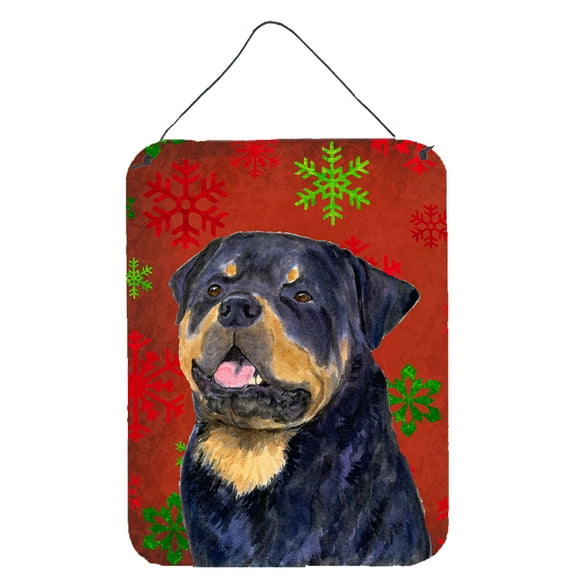 Rottweiler Red and Green Snowflakes Holiday Christmas Wall or Door Hanging Prints