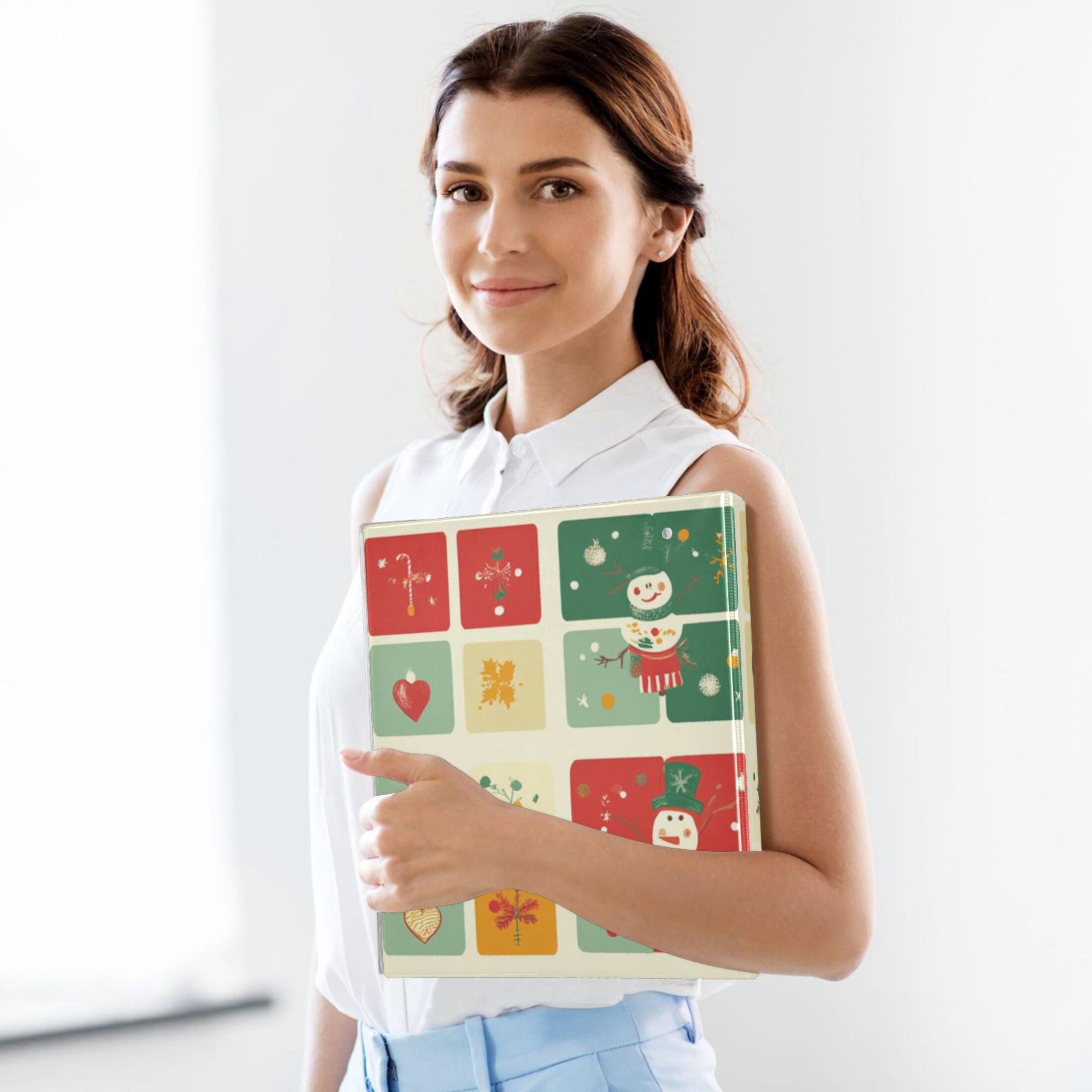 Christmas Squares 3 Ring Binders 1.5 inch Hardcover File Folders with Interior Pockets A4 Size Organizer for School Office Hospital