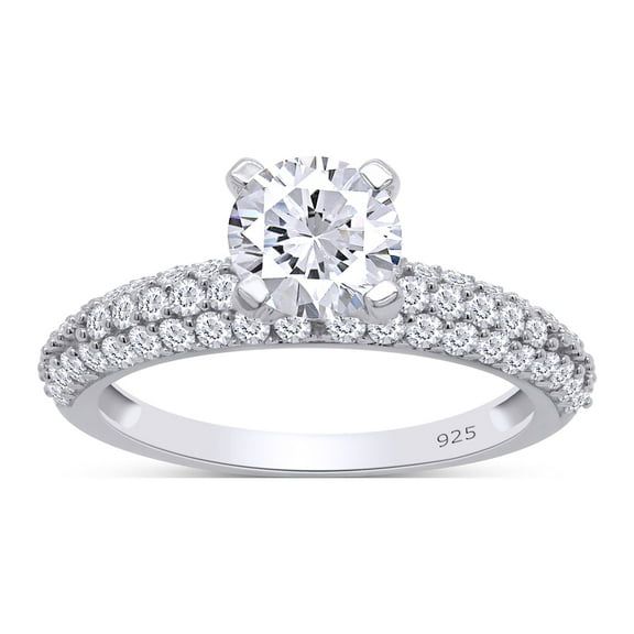 1 3/4 Carat 6.5MM Round Cut Lab Created Moissanite Diamond Solitaire Triple Row Engagement Ring for Women In 14K White Gold Over Sterling Silver (VVS1 Clarity, 1.75 Cttw)-4