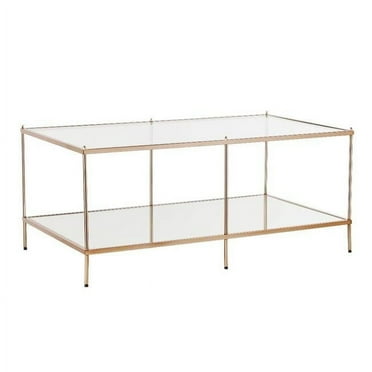 42 in. Glass & Metal Rectangular Mirrored Coffee Table, Gold