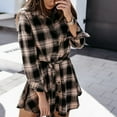 thumbnail image 3 of HAPIMO s Womens Plaid Dresses Flannel Babydoll Dress Casual Lapel Collar Tunic Dress Long Sleeve Belted Fall Dresses with Pockets Beige XXL, 3 of 6