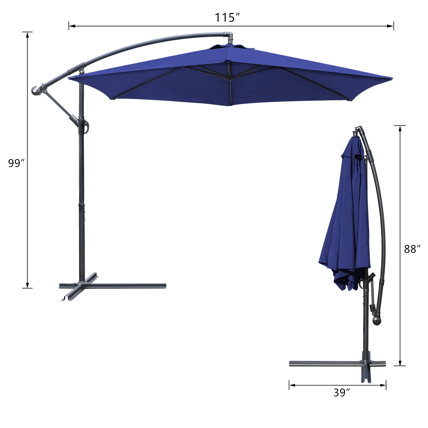 Devoko 10' Patio Offset Cantilever Umbrella Outdoor Market Hanging with Crank & Cross Base Dark Blue