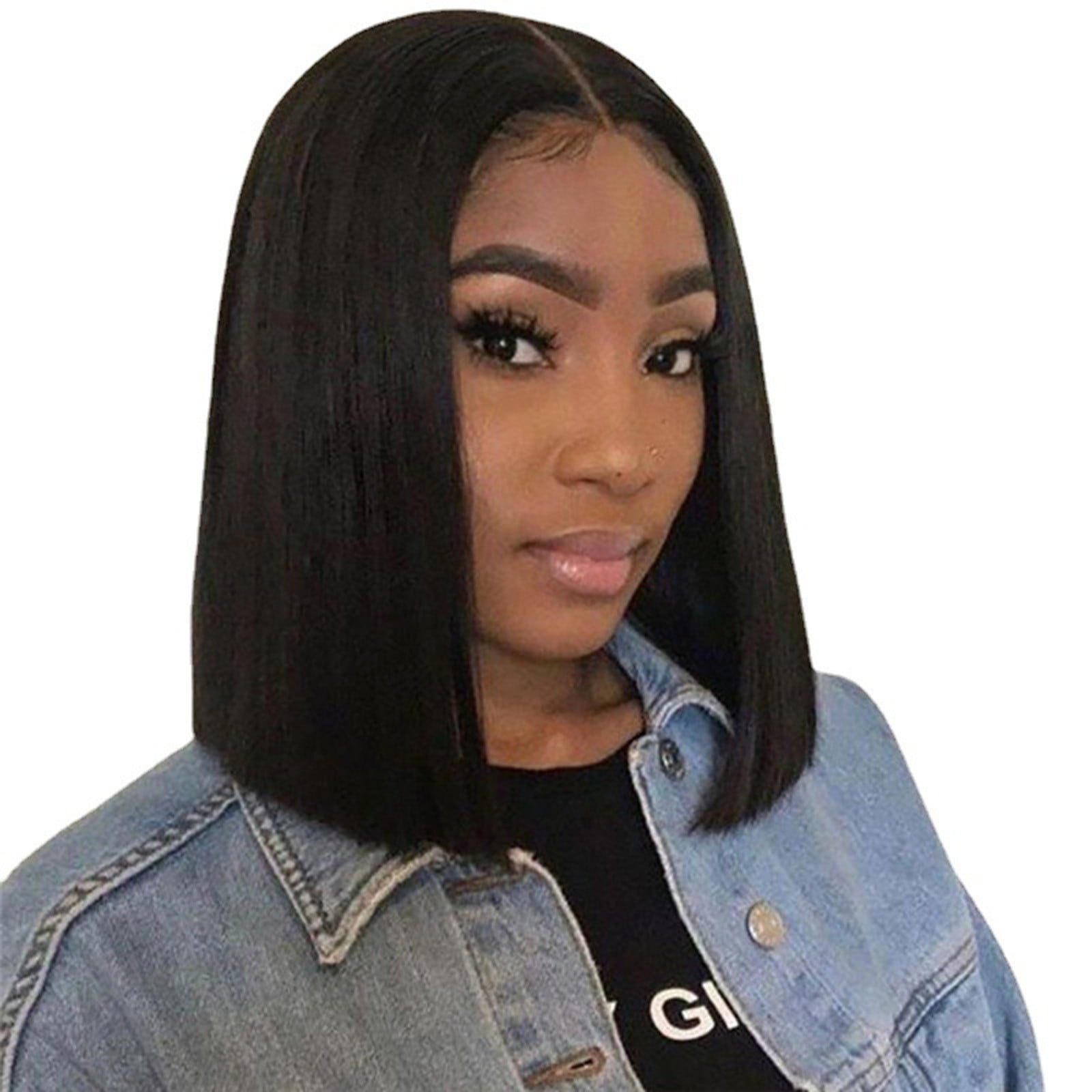 Ombre Blonde Bob Wig for Women, Short Straight Synthetic Wig Natural Looking Lace Front Style Wig for Daily Party(Black-1,One Size)