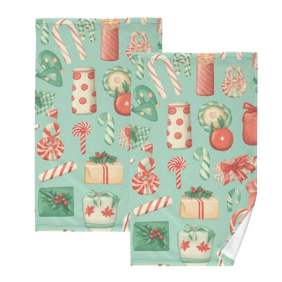 Christmas Candy Gifts Hand Towel Bath Towels Face Towels Cotton Absorbent for Home Hotel Spa Swimming Yoga Sports Decorative Towel Set of 2