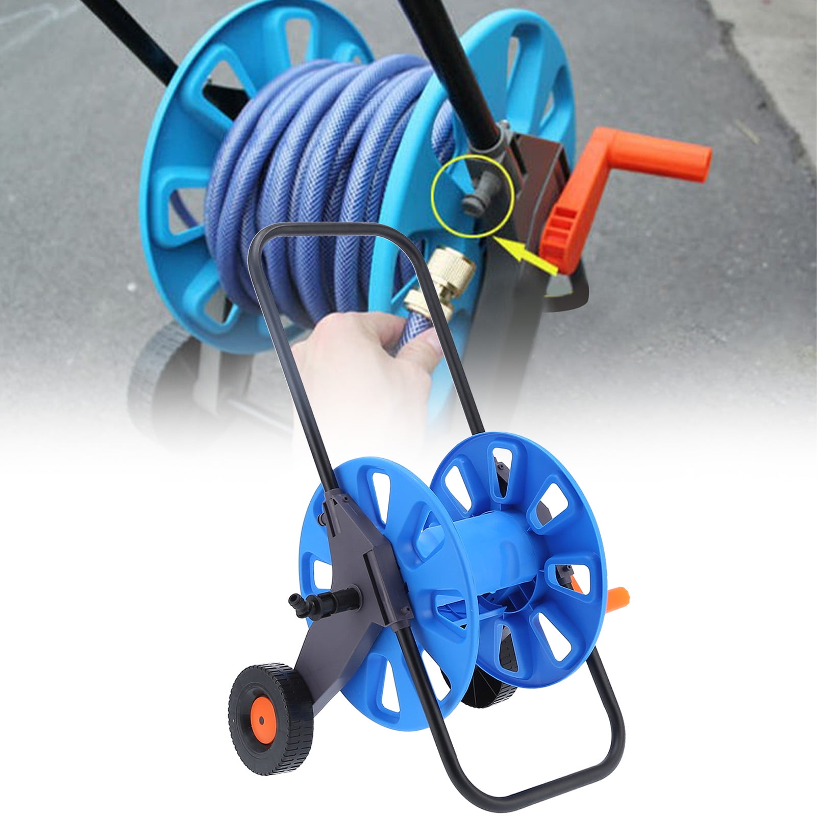YAHHU Portable Garden Hose Reel Cart Heavy Duty Hand Push Water Pipe Storage Rack Organizer for G1/2 50m Tube 164ft / 50m Capacity for Lawn Yard Garden