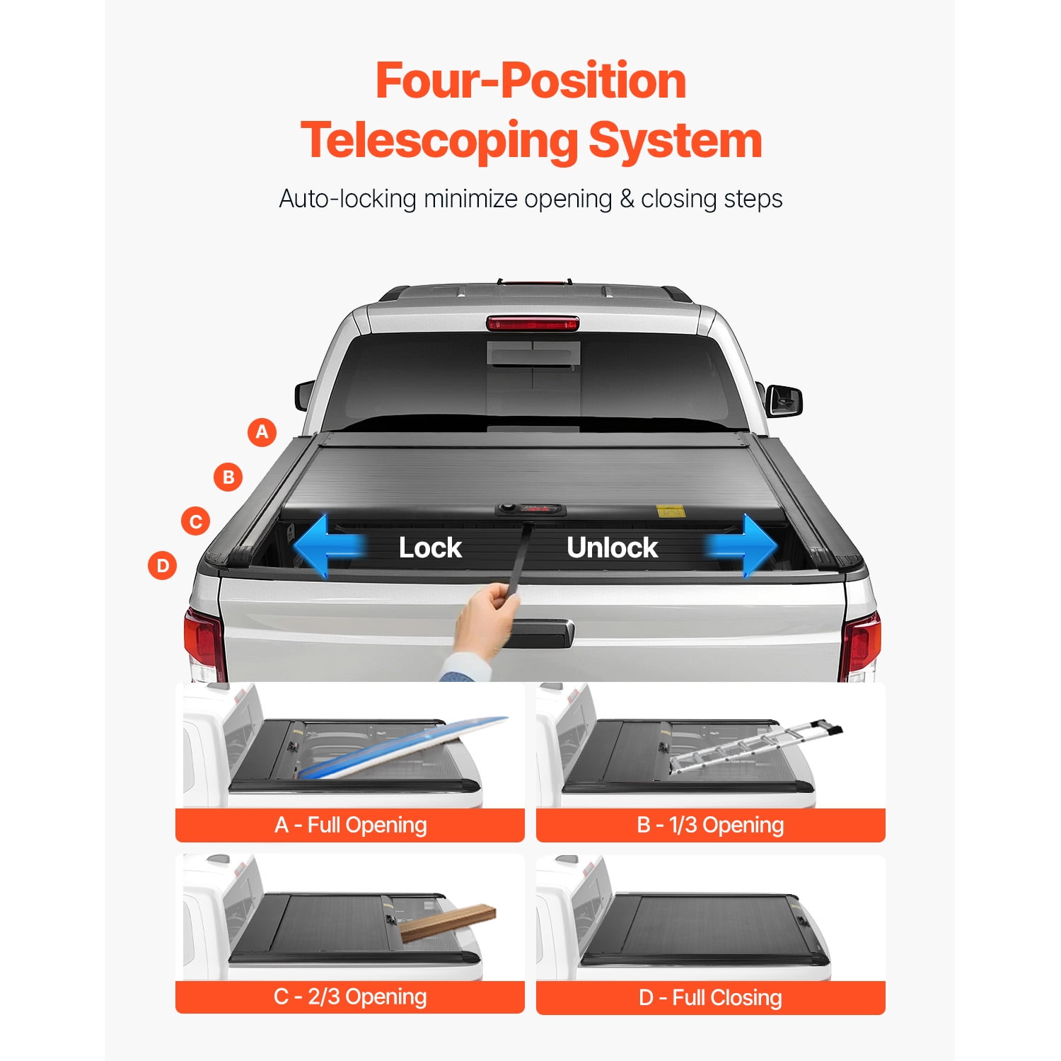 KFFKFF Retractable Truck Bed Cover, 5.5 ft Hard Cover with Integrated Drainage System for 2021-2024 Toyota Tundra Crew Cab with Deck Rail, Secure Double-Lock Design and T-Slot Compatibility