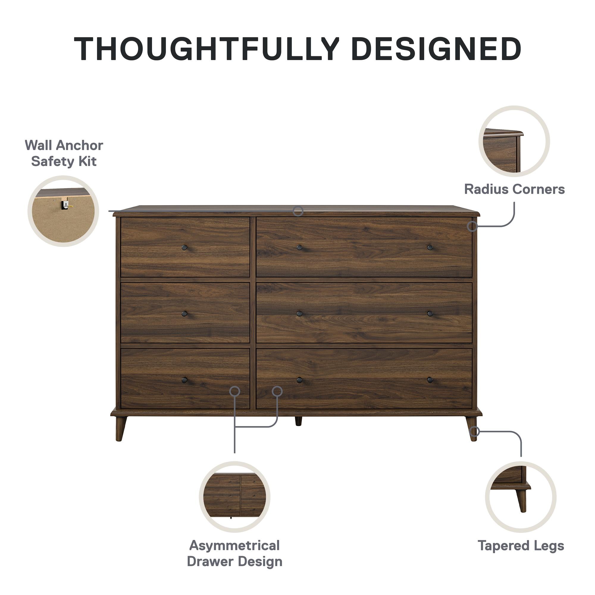 Free Shipping! Ameriwood Home Farnsworth 6-Drawer Dresser, Walnut