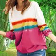 thumbnail image 4 of Womens Long Sleeve Crewneck Color Block Sweatshirt Tops Casual Striped Printed Loose Fit Shirts Blouses Tunic Tops, 4 of 7