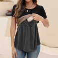 thumbnail image 2 of Youmylove Maternity Summer Short Sleeve V Neck Color Block Tops T Shirt For Breastfeeding Womens Nursing Tshirts Soft Cozy Blouse, 2 of 7
