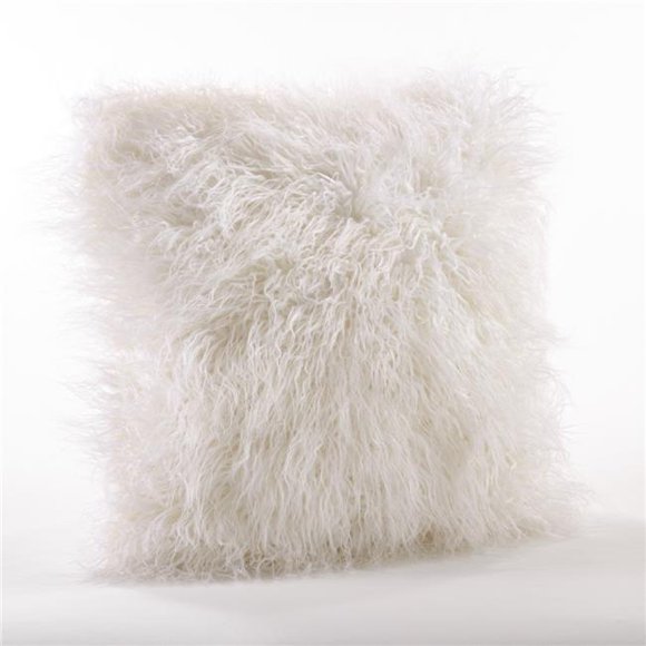 SARO 22 in. Square Mongolian Faux Fur Throw Pillow Ivory