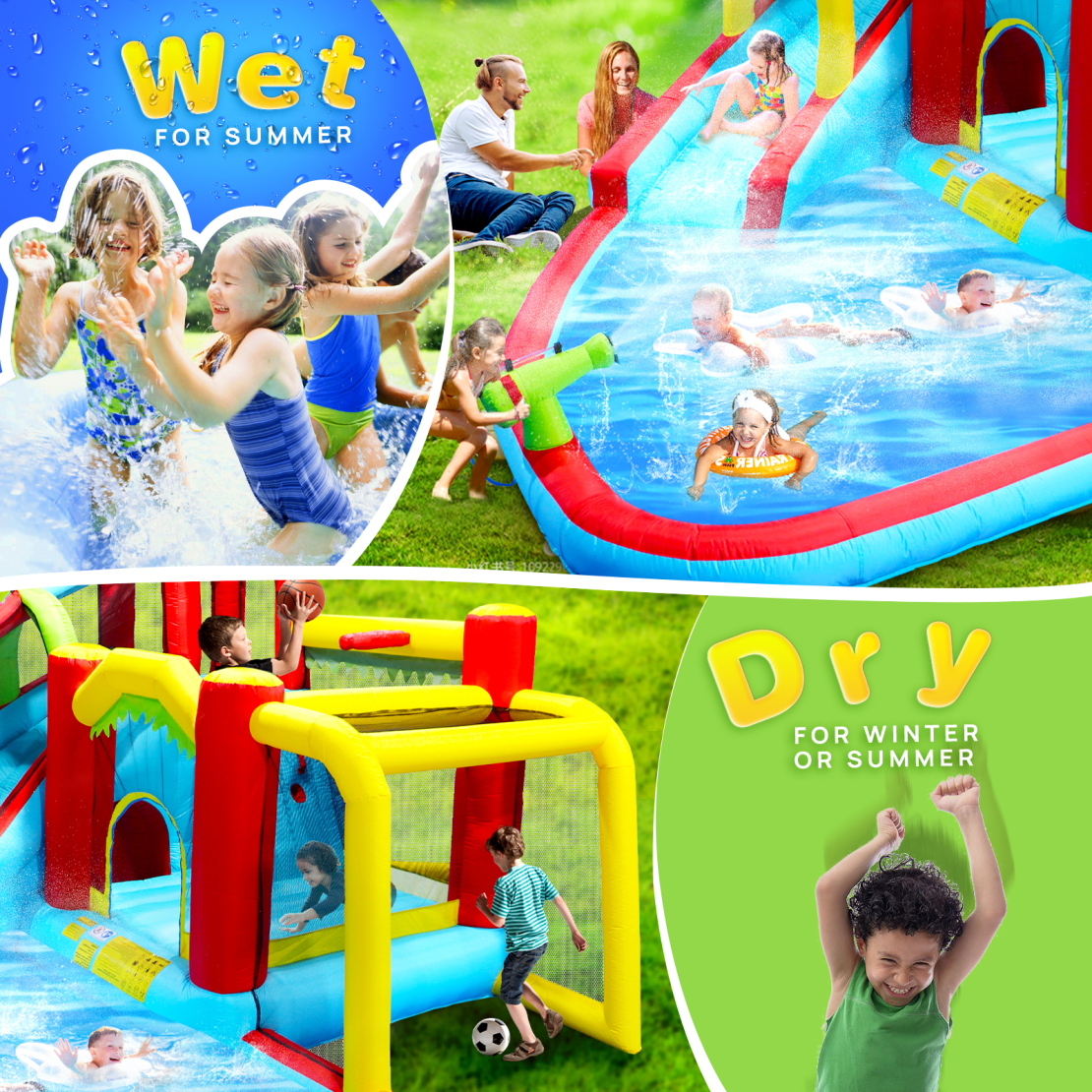 Kids Inflatable Water Slide 7-in-1 Bounce House Water Park Jumping Castle with Splash pool & Water gun & Climbing wall & Basketball & Football
