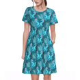 thumbnail image 1 of Bixox Robe d'Été à Manches Courtes pour Femmes Robe Ample Longueur Genou avec Poches-Hippocampe, 1 of 7