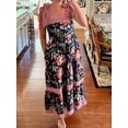 thumbnail image 5 of Navy Blue Floral Tie Shoulder Maxi Dress With Red Stripes Square Neck Ruffle Tiered Flowy Sundress, 5 of 6