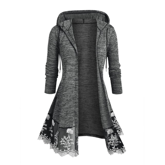 Cárdigan Talla Extra Panel Malla Bordado Floral Rosegal Cárdigans de talla grande