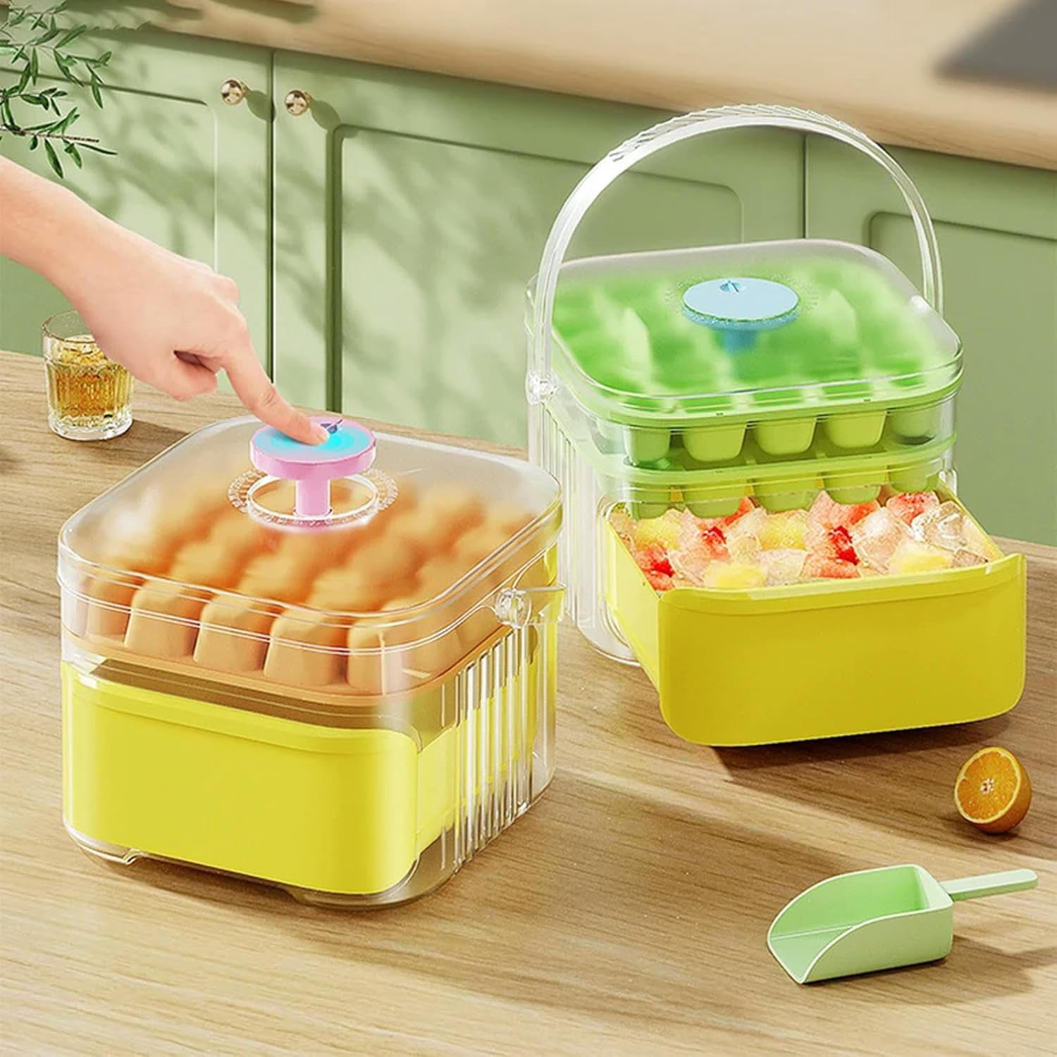 25/50 Grid Ice Cube Mold Press Type Tray With Storage Box Freezer Maker Homemade Ice Beverage Beer-White-Single Layer