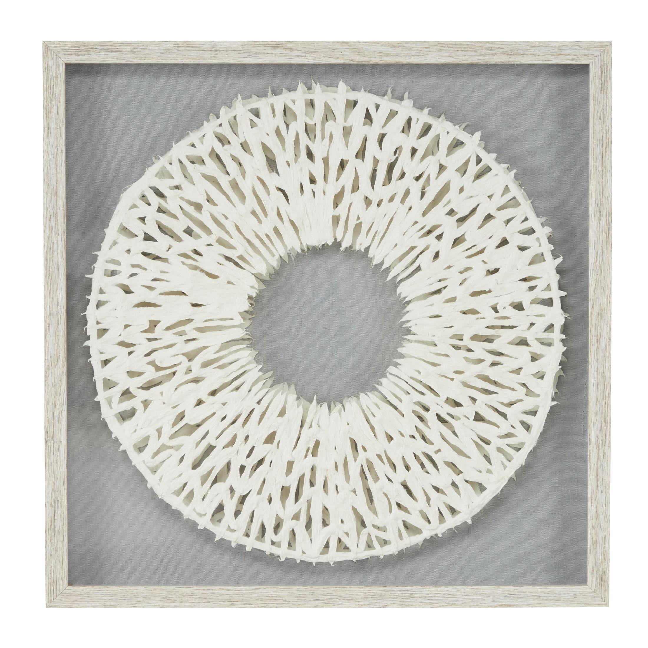 20" x 20" White Geometric Handmade 3D Circle Origami Shadow Box with Canvas Backing, by DecMode