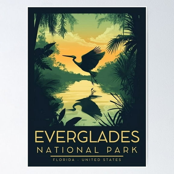 A Vintage Illustration of Everglades National Park - Florida - United States Poster, 8x12 UNFRAMED