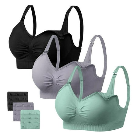

KDDYLITQ Women Maternity Bras Bra Comfort Breastfeeding 3 Pieces Sleeping Front Close Wireless Padded Bralette Green XXL