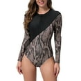 thumbnail image 2 of ITSAME Womens One Piece Swimsuit, Long Sleeve Fashion Prints Zipper Althletic Surfing Bikini Swimwear Coffee M, 2 of 7