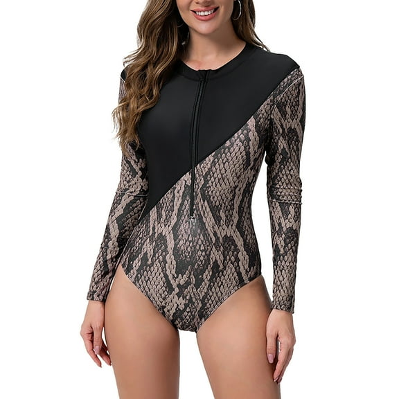 Lopeceal Women One Piece Rash Guard Long Sleeve Swimsuit UV Protection Floral Printed Swimwear Bathing Suit Surf Wetsuit