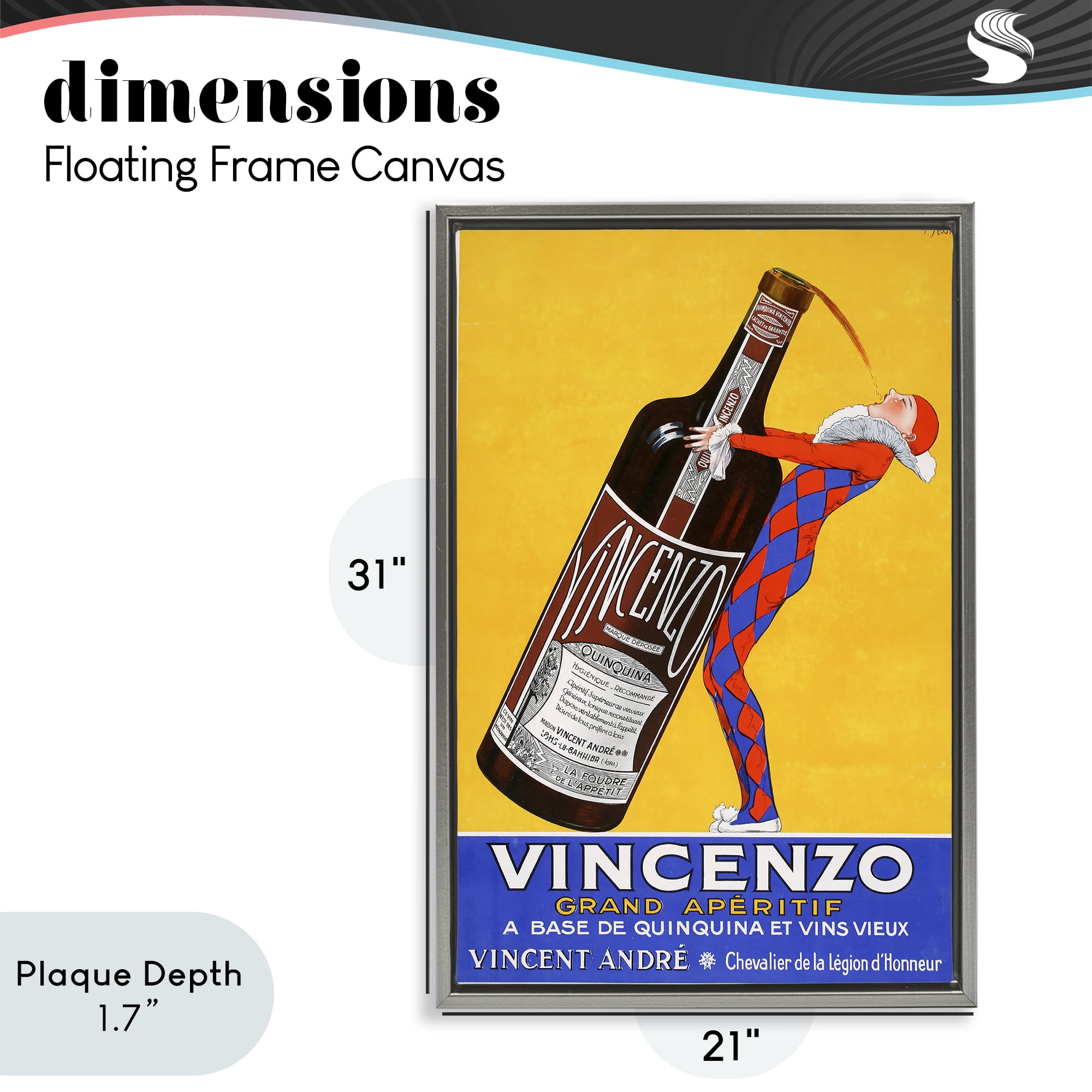 Stupell Industries Vincenzo Vintage Wine Gray Framed Floater Canvas Wall Art, design by Vintage Posters