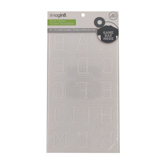 Imagin8 1.75" Iron-On White Flocked Collegiate Letters, 12 Packs: 46 ct. (552 total)
