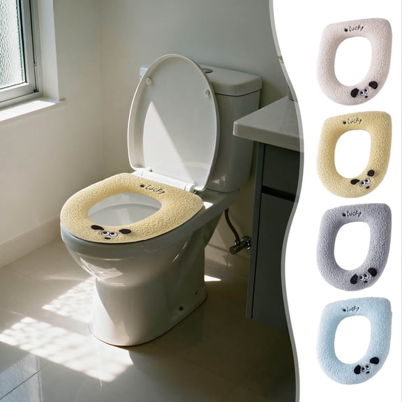 VWRXBZ Toilet Seat Cover, 2-Pack Knitted Soft Washable Elongated Toilet Seat Covers with Handle, 16.5x14.6 Inch High Elasticity Toilet Pad for Winter, Round & Rectangular Toilets, Home Bathroom