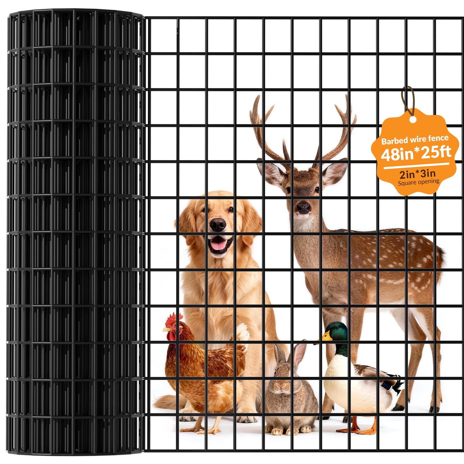 Chicken Wire Fencing, 2" x 3" Mesh 48in x 25 ft 16GA Black PVC Vinyl Coated Welded Wire Mesh Roll, Heavy Duty Hardware Cloth for Yard, Vegetable Garden, Goat & Poultry Protection
