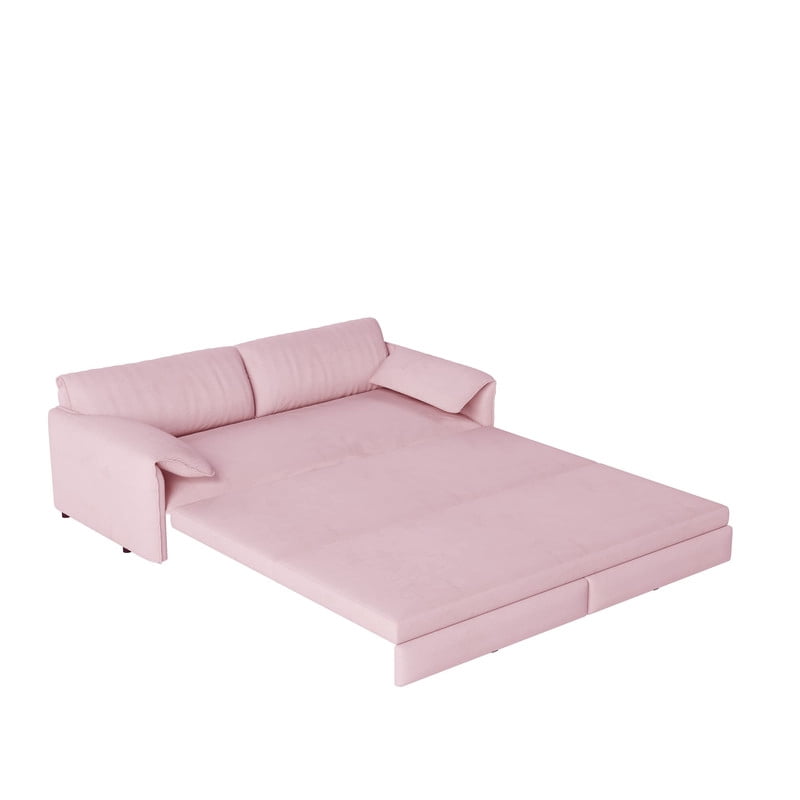 Convertible Queen Size Pull Out Sofa Bed, 3-in-1 Velvet Sleeper Sofa with Side Pocket, Modern 63.8'' Futon Couch for Living Room, Apartment