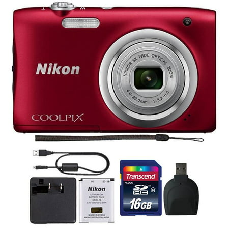 Nikon Coolpix A100 20.1MP Compact Digital Camera Red with 16GB Top Accessory