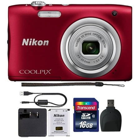 Nikon Coolpix A100 20.1MP Compact Digital Camera Red with 16GB Top Accessory (Top 10 Best Compact Cameras)