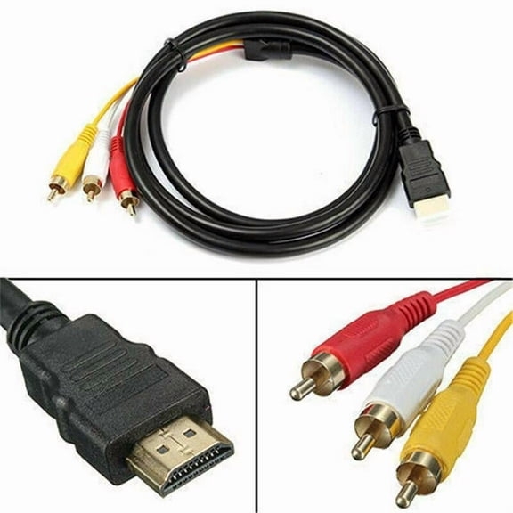 HDMI-Compatible Male to 3 RCA AV Cable – Unidirectional HDMI to RCA Audio Video Component Adapter Cord (Black)