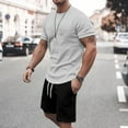 thumbnail image 2 of RUTAYY Men's Outfits Short Sleeve Round Neck Solid Color T-Shirts and Shorts with Pocket 2 Piece Holiday Chic Clothing Sets, 2 of 6