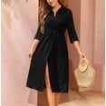 thumbnail image 2 of Robe d'Été à Manches pour Femmes Mode Manches 3/4 Solide Cordon de Serrage Bandage Manches Mi-Longues Taille Haute Col Rond Robes d'Été pour Femmes avec Manches, 2 of 8