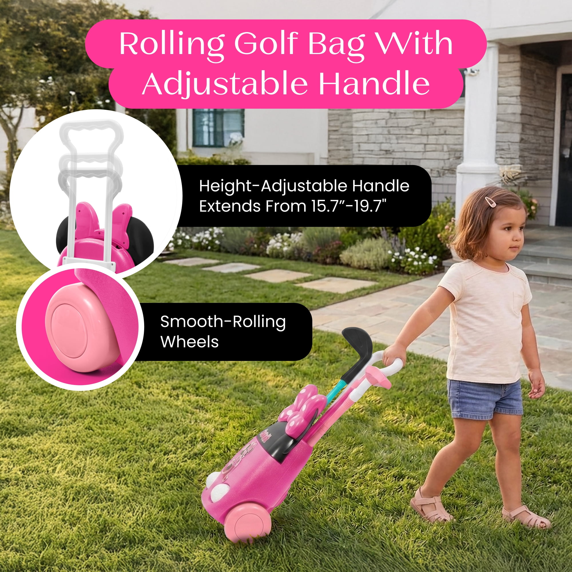 Minnie Mouse Golf Sports Set by Delta Children - 8-Piece Toddler Golf Playset with Wheeled Golf Bag, 3 Clubs, 2 Balls & Putting Hole
