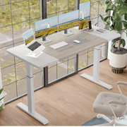 Electric Height Adjustable Standing Desk, CometMin 63x 30 Inches Stand Up Desk Workstation, Splice Board Home Office Computer Standing Table Ergonomic Desk (White+ Oak, 63x30'')