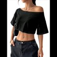 thumbnail image 3 of Camisetas Holgadas de Corta con Hombros Descubiertos para Mujer Y2K Negro S, 3 of 7