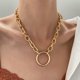 thumbnail image 2 of Gargantilla de cadena gruesa cubana punk, colgante de círculo dorado, collar de amistad entrelazado, simplicidad para mujeres y niñas, 2 of 4