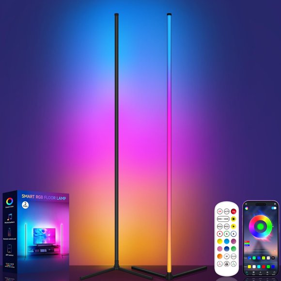 Tyute Corner Floor Lamp, RGB LED Corner Lamp with Music Sync, Smart App and Remote Control Color Changing Ambience Light, 16 Million Colors for Bedroom, L
