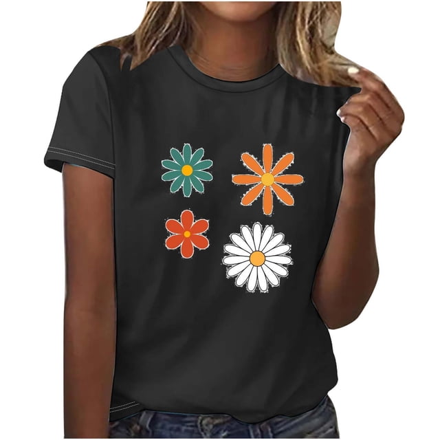 Fankiway T-Shirt Imprimé pour Femmes Col Rond Manches Courtes Hauts en Solde Chemises pour Femmes Manches Courtes