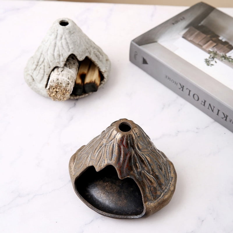 Volcano Palo Santo Holder - Ceramic Incense Burner with Ash Catcher, Textured Mountain Design Palo Santo Holder Stick Holder for Smudging, Meditation, Yoga & Rustic Home Decor-Rust Glaze