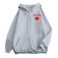 thumbnail image 4 of Women's Canada Maple Leaf Print Hooded Sweatshirt, Fashion Casual Oversized Pullover with Drawstring Hood and Front Zipper, Lightweight Breathable Streetwear Jacket for Fall Winter Seasons Grey L, 4 of 5