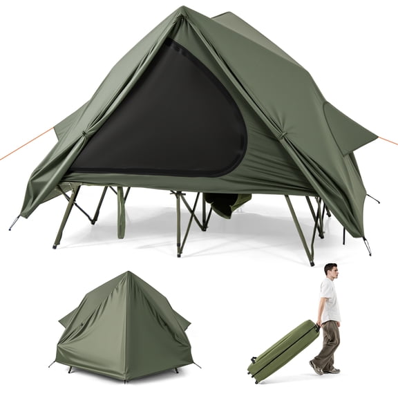 Gymax 2 in 1 Camping Cot Combo Travel Cot Tent w/Pop-up Tent Shelter Bag & Rainfly